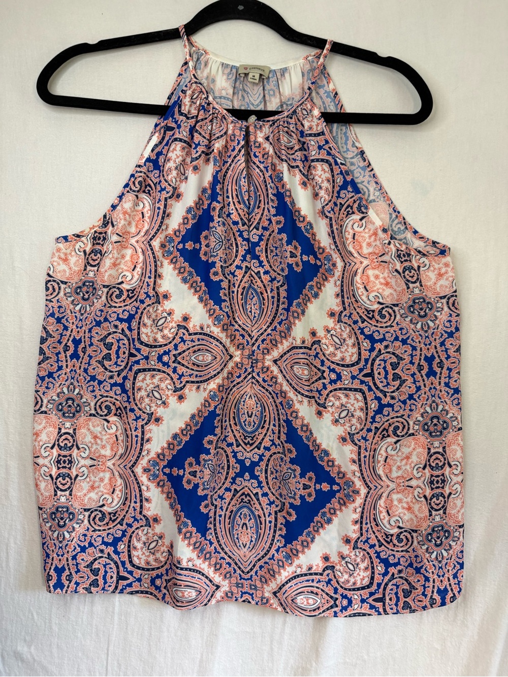 Cremieux Sleeveless Paisley Halter Top - Blue & Pink Size M